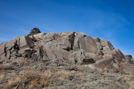 The ancient drawings on rocks in the mountainsの写真素材