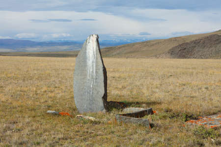 Ancient gravestones in the steppes of the Altai and Mongoliaの写真素材