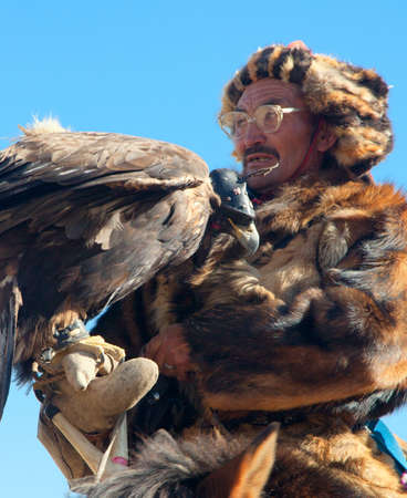 OLGIY, MONGOLIA - OCTOBER 2011;  Festival of falconry in North West Mongolia. Kazakh national sport