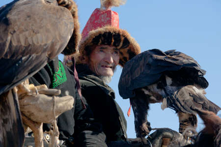 OLGIY, MONGOLIA - OCTOBER 2011;  Festival of falconry in North West Mongolia. Kazakh national sport