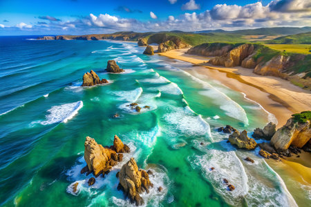 Aerial view of Praia da Rocha beach in Portugalの素材