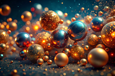 Christmas background with golden and silver balls. 3d rendering toned imageの素材