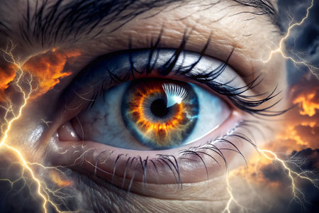 Close up of human eye with thunder lightning effect. 3D renderingの素材