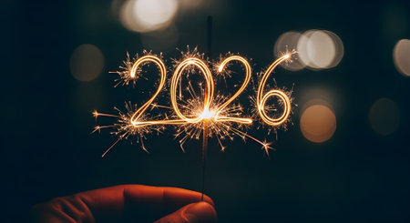 Happy new year 2016 written with sparklers and bokeh backgroundの素材