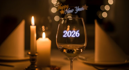 New Year's Eve celebration in a wine glass with the numbers 2016.の素材