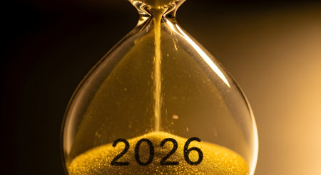 Hourglass with the word 2066 in the center of it.の素材