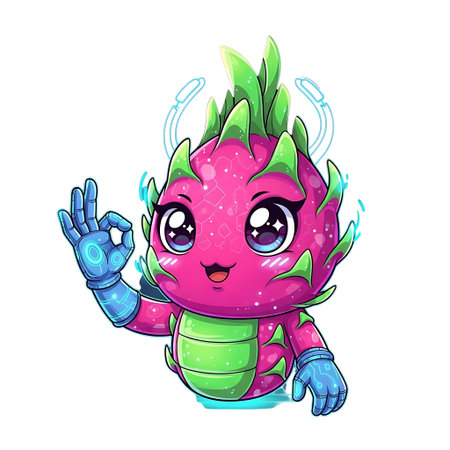 Cute cartoon dragon fruit character. Vector illustration on white background.の素材