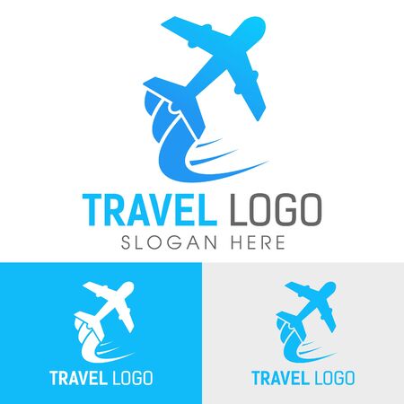 Travel logo design template isolated on white background. Plane in motion logo concept design template for business, web site or mobile app, UI, UX and more. With swoosh wind logo design templateのイラスト素材