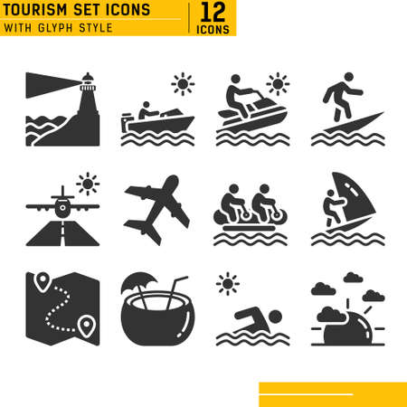 Set of black flat travel and vacation vector icons.のイラスト素材