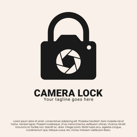 Modern camera lock  design concept template. Camera  with padlock symbol vector  design template isolated on white background. Design template for business, security and all projectのイラスト素材