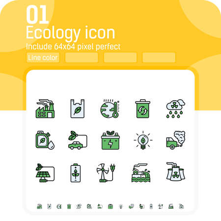 Ecology and environment related icon with outline color style isolated on white background. Eco friendly and eco or nature and renewable energy colorful vector linear color icon for environmentのイラスト素材