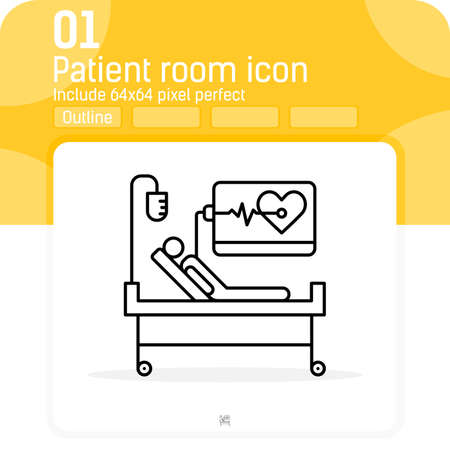 Medical supervision vector icon with outline style isolated on white background. Vector illustration thin line patient sign symbol icon for web design, ui, ux, industry, hospital, clinic, mobile appsのイラスト素材
