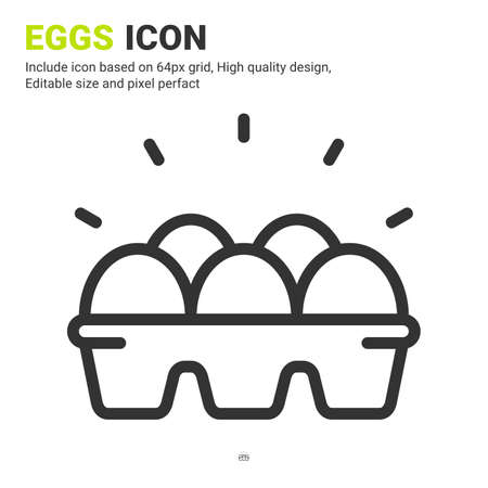 Eggs icon vector with outline style isolated on white background. Vector illustration egg box sign symbol icon concept for digital farming, ui, ux, logo, business, agriculture, apps and all projectのイラスト素材