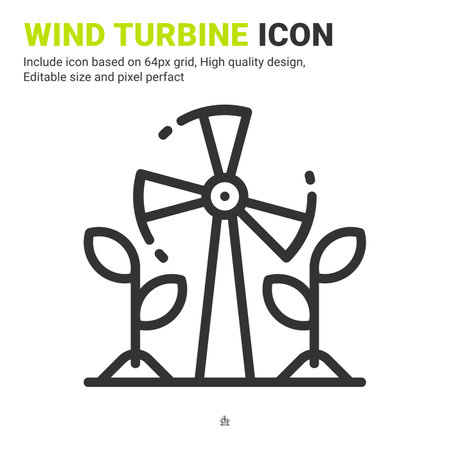 Wind turbine icon vector with outline style isolated on white background. Vector illustration turbine sign symbol icon concept for digital farming, technology, industry, agriculture and all projectのイラスト素材