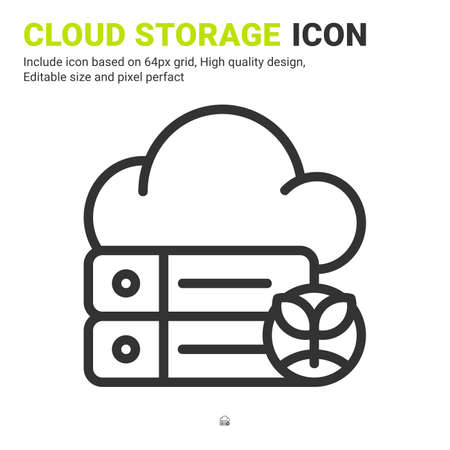Cloud storage icon vector with outline style isolated on white background. Vector illustration database sign symbol icon concept for digital farming, technology, industry, agriculture and all projectのイラスト素材