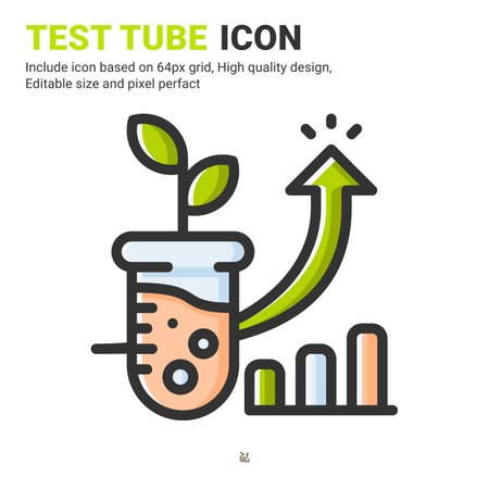 Test tube icon vector with outline color style isolated on white background. Vector illustration laboratory sign symbol icon concept for digital farming, logo, business, agriculture, apps and projectのイラスト素材