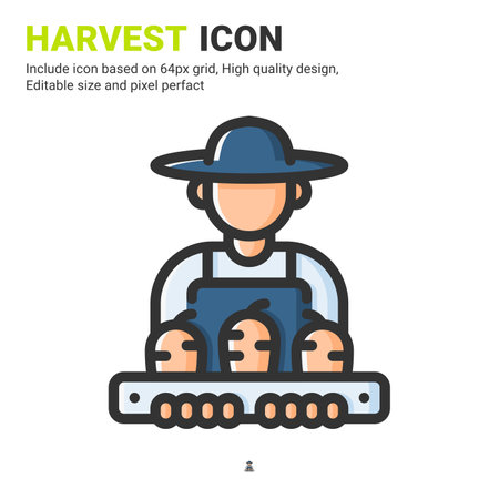 Harvest icon vector with outline color style isolated on white background. Vector illustration crop sign symbol icon concept for digital farming, technology, industry, agriculture, web and projectのイラスト素材