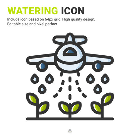 Watering icon vector with outline color style isolated on white background. Vector illustration irrigation sign symbol icon concept for digital farming, technology, industry, agriculture and projectのイラスト素材
