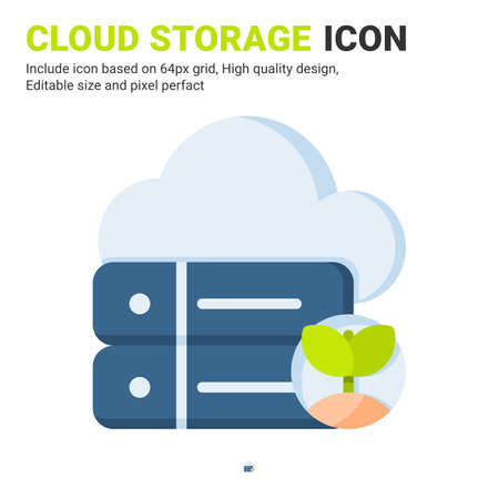 Cloud storage icon vector with flat color style isolated on white background. Vector illustration database sign symbol icon concept for digital farming, technology, industry, agriculture, web and appsのイラスト素材