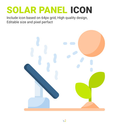 Solar panel icon vector with flat color style isolated on white background. Vector illustration solar energy sign symbol icon concept for digital farming, technology, industry, agriculture and appsのイラスト素材