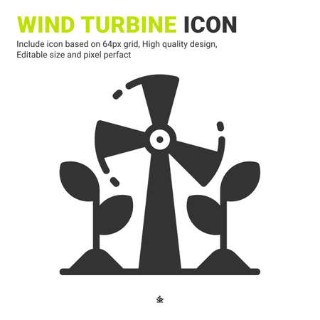 Wind turbine icon vector with glyph style isolated on white background. Vector illustration turbine sign symbol icon concept for digital farming, technology, industry, agriculture and all projectのイラスト素材