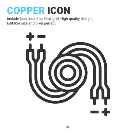 Copper icon vector with outline style isolated on white background. Vector illustration cable, wiring sign symbol icon concept for digital IT, smart home, industry, web, apps, technology and projectのイラスト素材