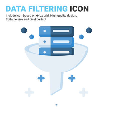 Data filtering icon vector with flat color style isolated on white background. Vector illustration database sign symbol icon concept for digital IT, logo, industry, technology, apps, web and projectのイラスト素材