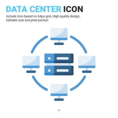Data center icon vector with flat color style isolated on white background. Vector illustration database, server sign symbol icon concept for digital IT, industry, technology, apps, web and projectのイラスト素材