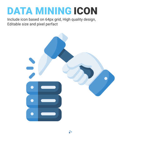 Data mining with hand icon vector with flat color style isolated on white background. Vector illustration database sign symbol icon concept for digital IT, industry, technology, apps, web and projectのイラスト素材