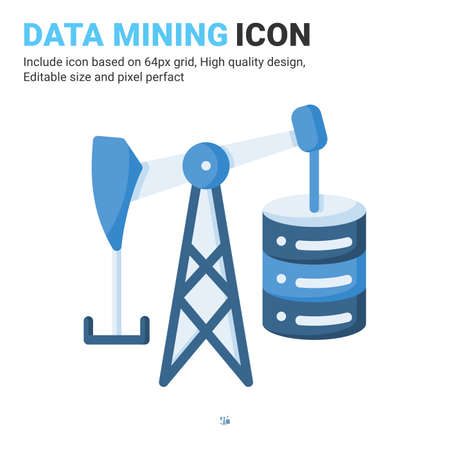 Data mining icon vector with flat color style isolated on white background. Vector illustration database sign symbol icon concept for digital IT, logo, industry, technology, apps, web and all projectのイラスト素材