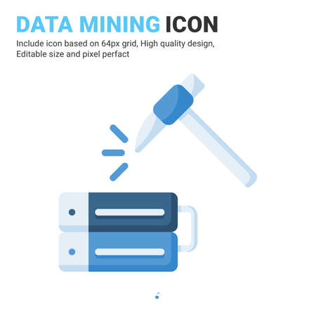 Data mining icon vector with flat color style isolated on white background. Vector illustration database sign symbol icon concept for digital IT, logo, industry, technology, apps, web, ui and projectのイラスト素材