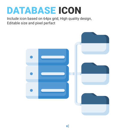 Database icon vector with flat color style isolated on white background. Vector illustration folder, server sign symbol icon concept for digital IT, logo, industry, technology, apps, web and projectのイラスト素材
