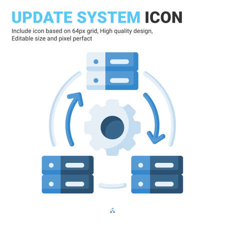 Update system icon vector with flat color style isolated on white background. Vector illustration database, server sign symbol icon concept for digital IT, logo, industry, technology, web and projectのイラスト素材