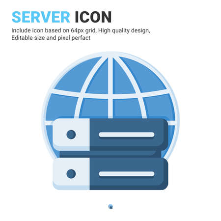 Server icon vector with flat color style isolated on white background. Vector illustration database sign symbol icon concept for digital IT, logo, industry, technology, apps, web, ui, ux and projectのイラスト素材