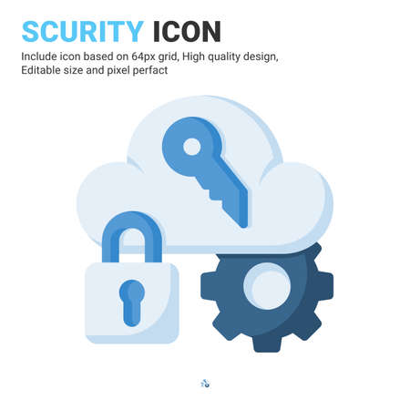 Scurity icon vector with flat color style isolated on white background. Vector illustration server protected sign symbol icon concept for digital IT, logo, industry, technology, apps, web and projectのイラスト素材