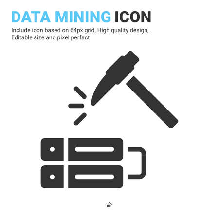 Data mining icon vector with glyph style isolated on white background. Vector illustration database sign symbol icon concept for digital IT, logo, industry, technology, apps, web, ui, ux and projectのイラスト素材