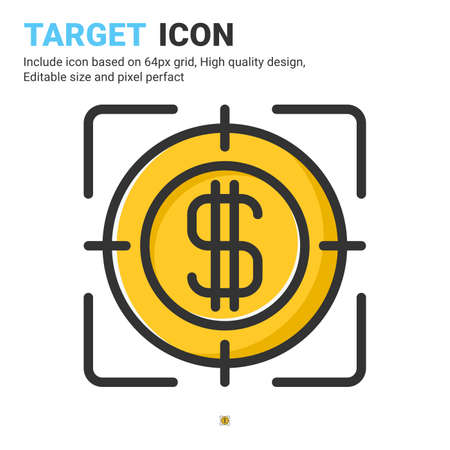 Target icon vector with outline color style isolated on white background. Vector illustration mission, goals sign symbol icon concept for business, finance, industry, company, apps, web and projectのイラスト素材