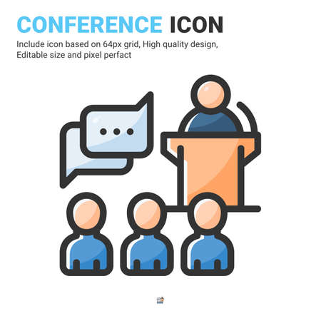 Conference icon vector with outline color style isolated on white background. Vector illustration presentation sign symbol icon concept for business, finance, industry, company, apps, web and projectのイラスト素材