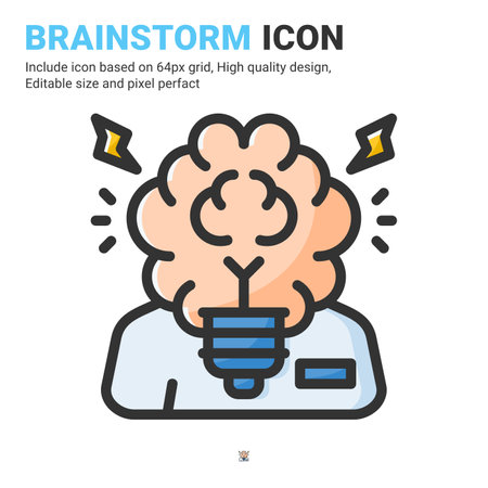 Innovation idea icon vector with outline color style isolated on white background. Vector illustration brainstorm sign symbol icon concept for business, finance, industry, company, apps and projectのイラスト素材