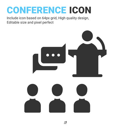 Conference icon vector with glyph style isolated on white background. Vector illustration presentation sign symbol icon concept for business, finance, industry, company, apps, web and projectのイラスト素材