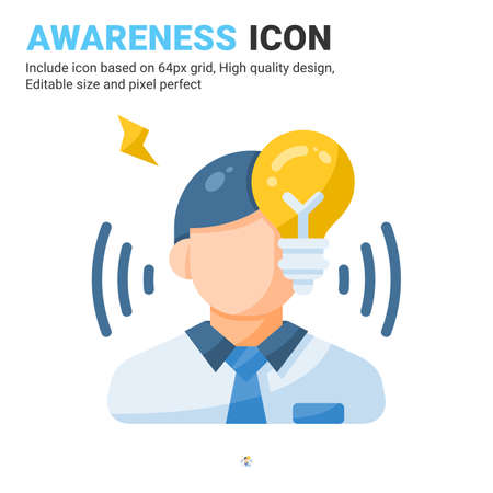 Awareness icon vector with flat color style isolated on white background. Vector illustration idea sign symbol icon concept for business, finance, industry, company, apps, web, ui, ux and projectのイラスト素材