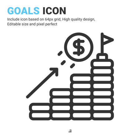 Goals icon vector with outline style isolated on white background. Vector illustration target sign symbol icon concept for digital business, finance, company, apps, web and projectのイラスト素材