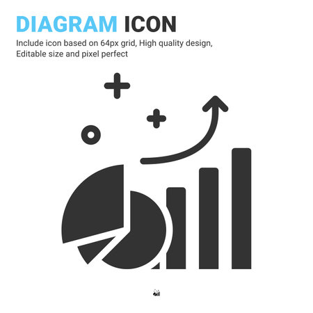 Diagram icon vector with glyph style isolated on white background. Vector illustration chart, graph sign symbol icon concept for business, finance, industry, company, apps, web and all projectのイラスト素材
