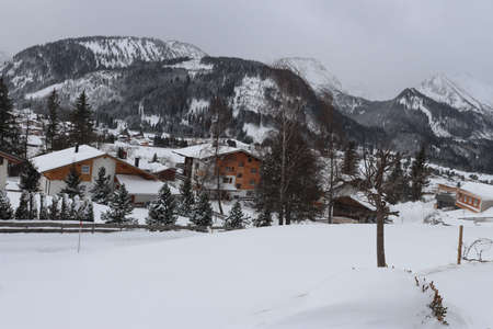 A small village wrapped in snowの写真素材