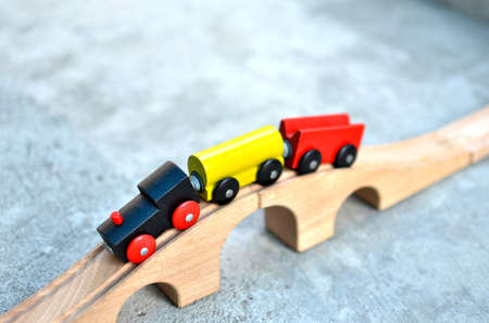 Wooden toy train on the play groundの写真素材