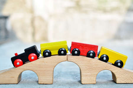Wooden toy train on the play groundの写真素材