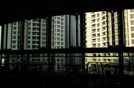 Inside the builing, window silhouetteの写真素材