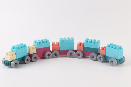 Plastic toy train isolated on white background, clipping path included.の写真素材
