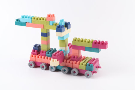 Plastic building blocks isolated on white background. Toys for kids.の写真素材