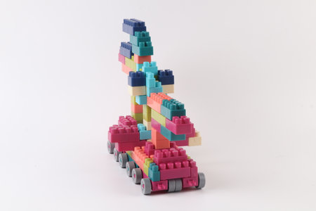 Plastic building blocks in the shape of an abstract object on white backgroundの写真素材